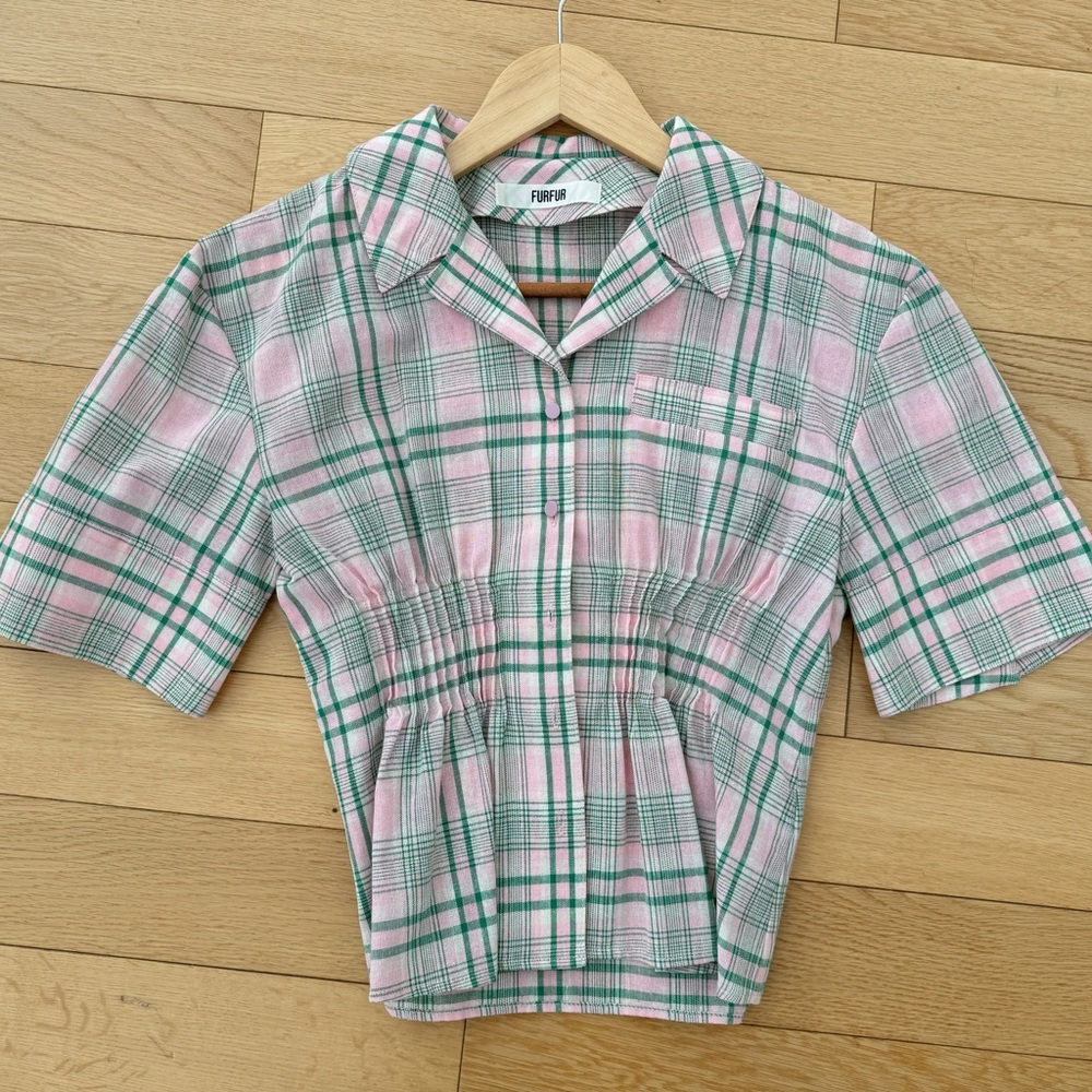 Furfur Pink and Green Plaid Shirt